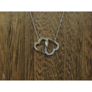 18 Inch Sterling Silver Double Interlocking Heart CZ Gem Necklace